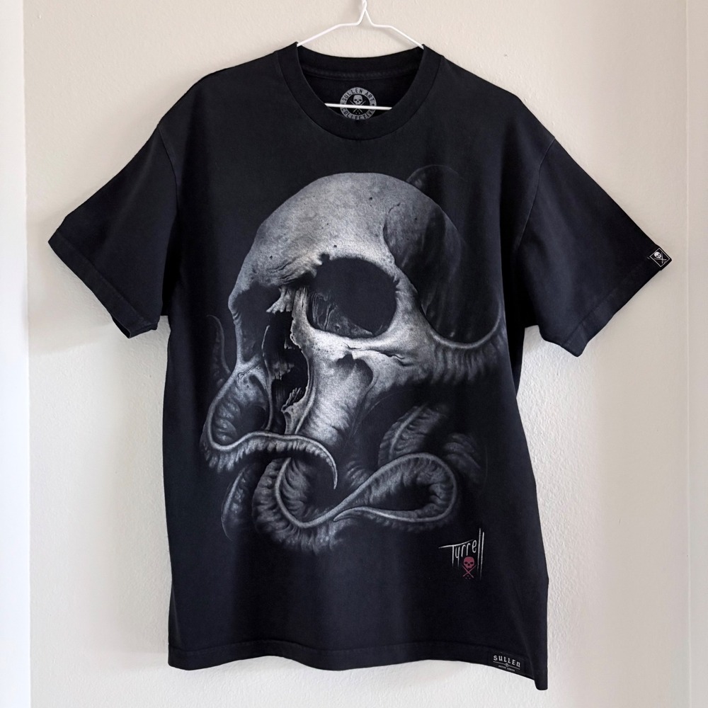Sullen Art Collective Tyrrell Skull Octopus Graphic T-Shirt Black Mens Large